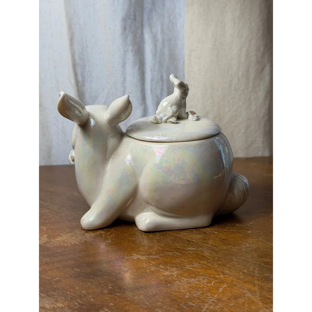 Vintage Ceramic Bunny Rabbit Jar Dish Planter